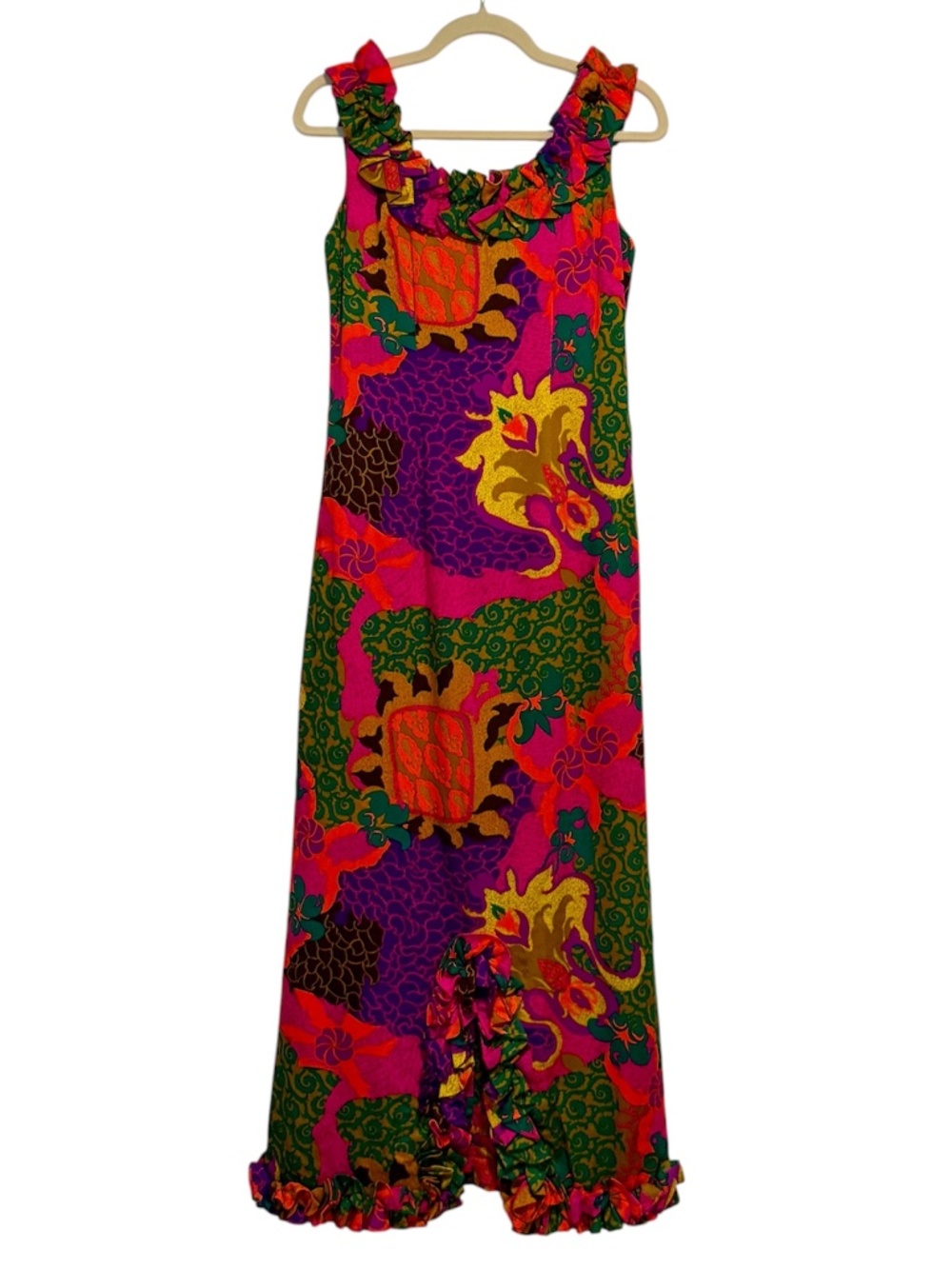 Vintage Waltah Clarke's Hawaiian Ruffled Maxi Dress Size‎ 10